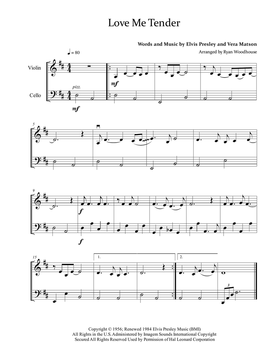 Love Me Tender String Duet scores gallery preview page 1