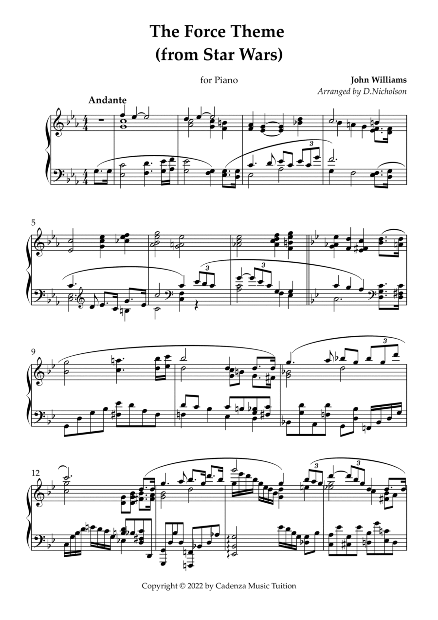 The Force Theme Piano Solo scores gallery preview page 1