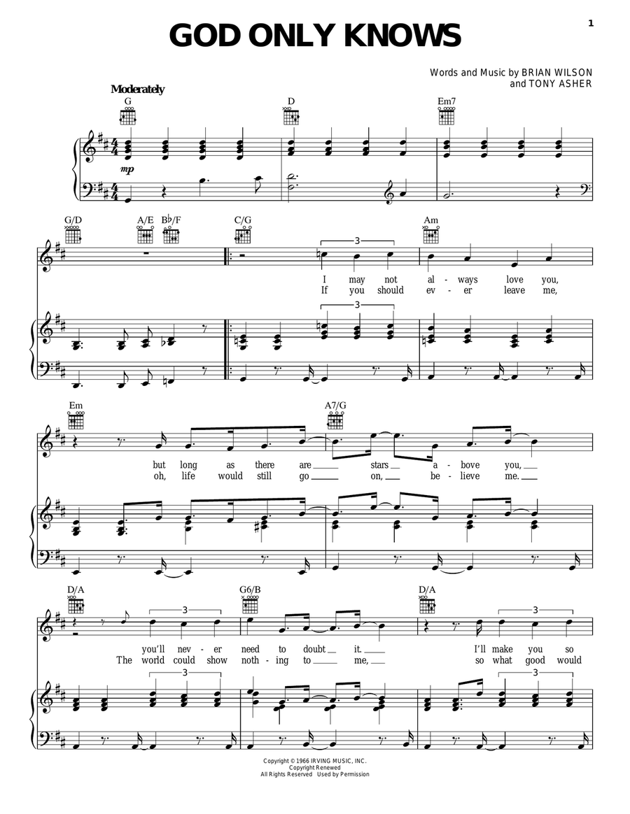God Only Knows Piano, Vocal, Guitar scores gallery preview page 1