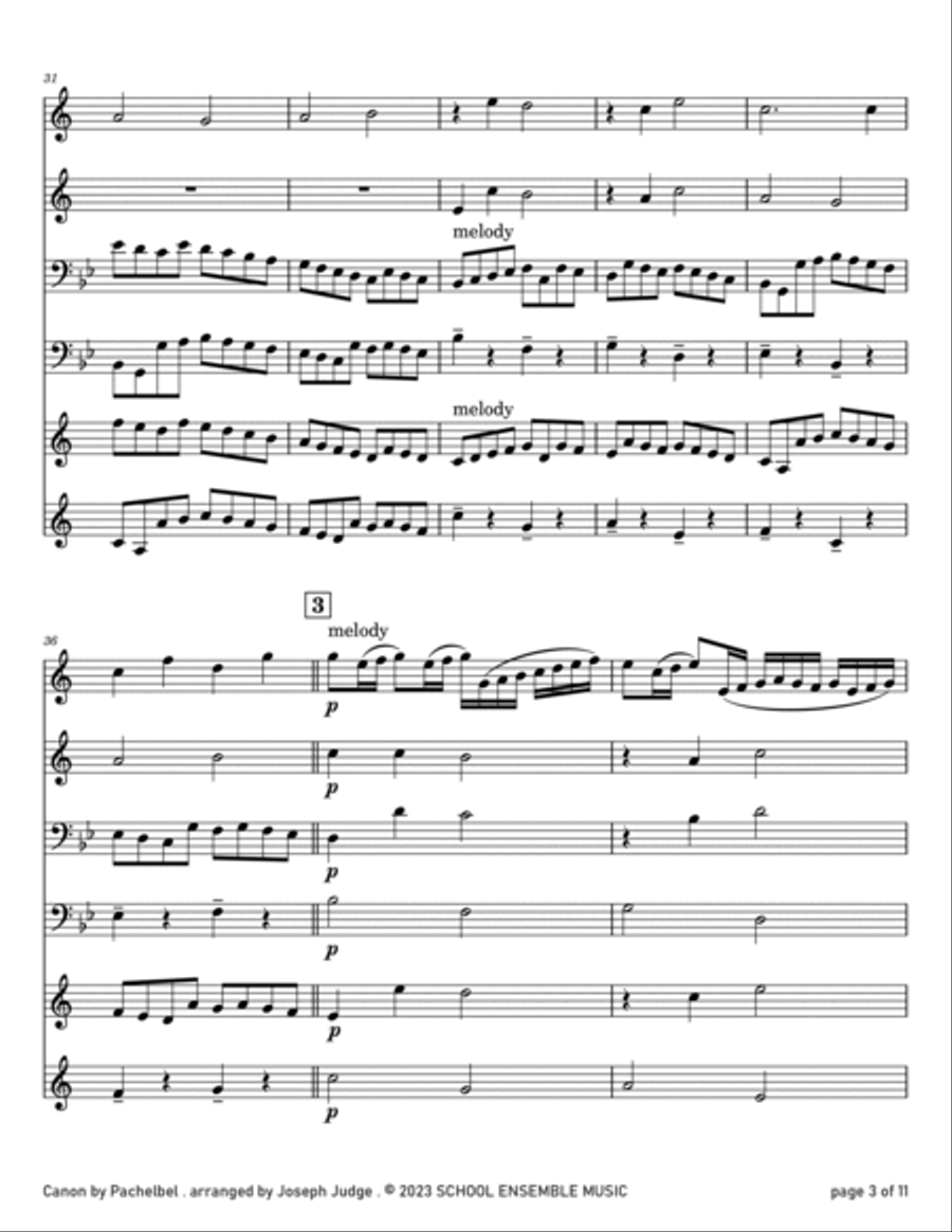 Canon by Pachelbel for Brass Quartet in Schools Brass Quartet scores gallery preview page 3