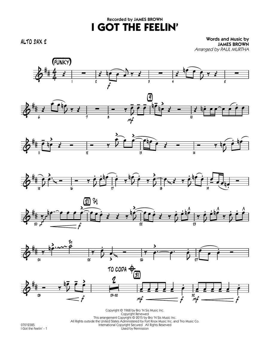 I Got The Feelin' - Alto Sax 2