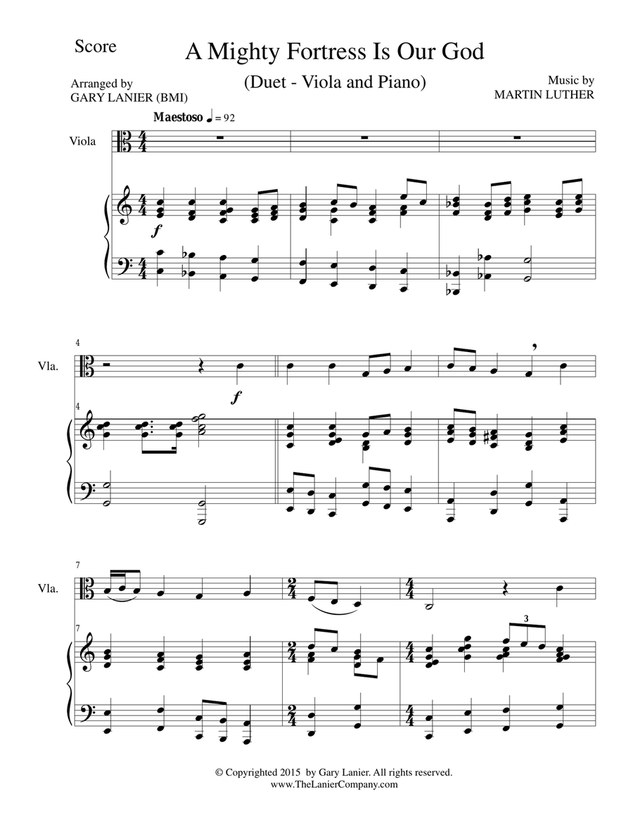 A MIGHTY FORTRESS IS OUR GOD (Duet – Viola and Piano/Score and Parts) Piano scores gallery preview page 1