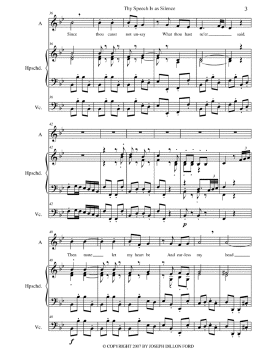 Thy Speech is as silence for alto voice, harpsichord and cello Small Ensemble scores gallery preview page 3