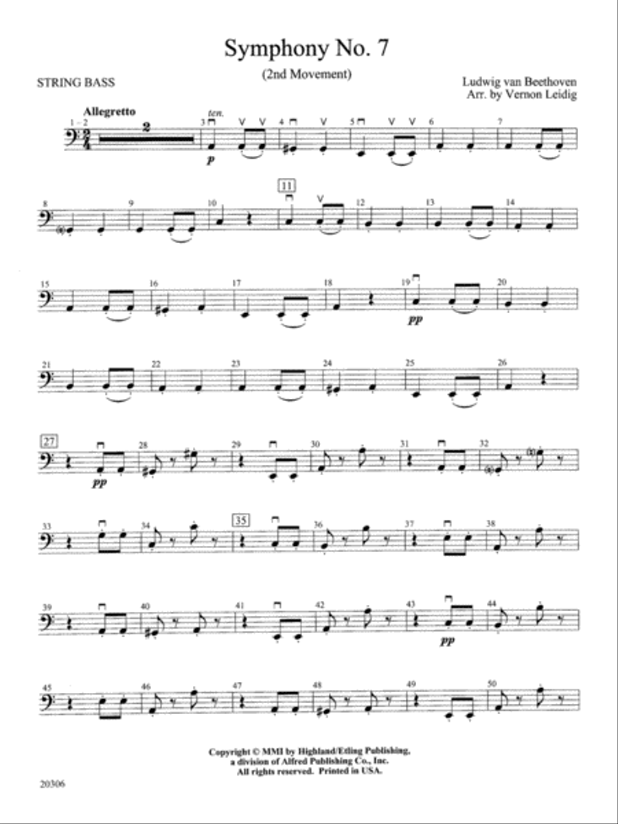 Symphony No. 7 (2nd Movement): String Bass Full Orchestra scores gallery preview page 1