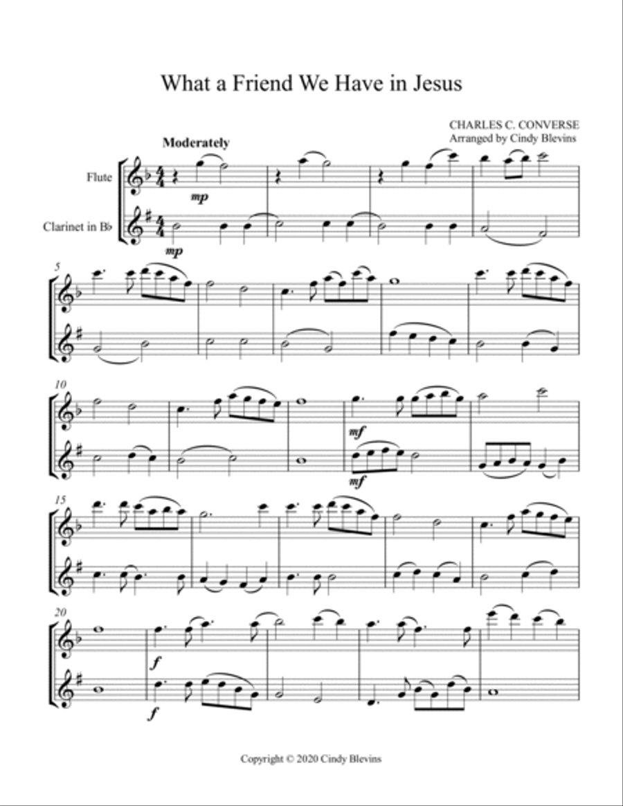 What a Friend We Have in Jesus, Flute and Clarinet Woodwind Duet scores gallery preview page 2