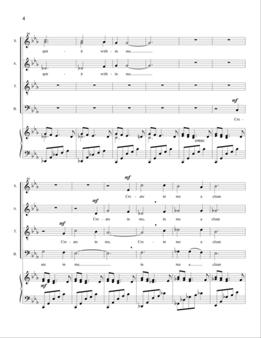 Create in Me a Clean Heart, O God (SATB) 4-Part scores gallery preview page 4