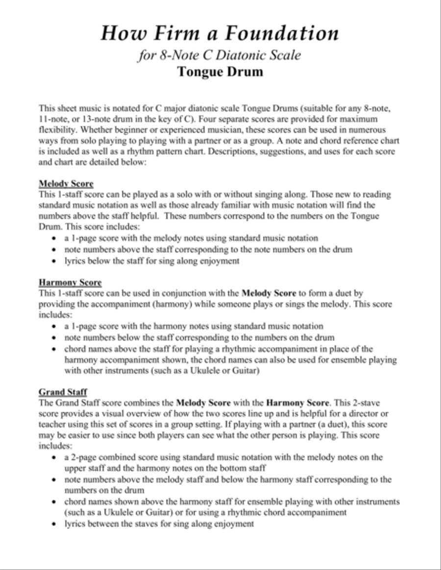How Firm a Foundation (for 8-note C major diatonic scale Tongue Drum) Percussion scores gallery preview page 2