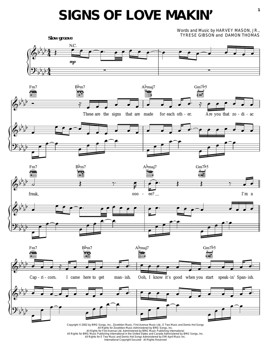 Signs Of Love Makin' Piano, Vocal, Guitar scores gallery preview page 1