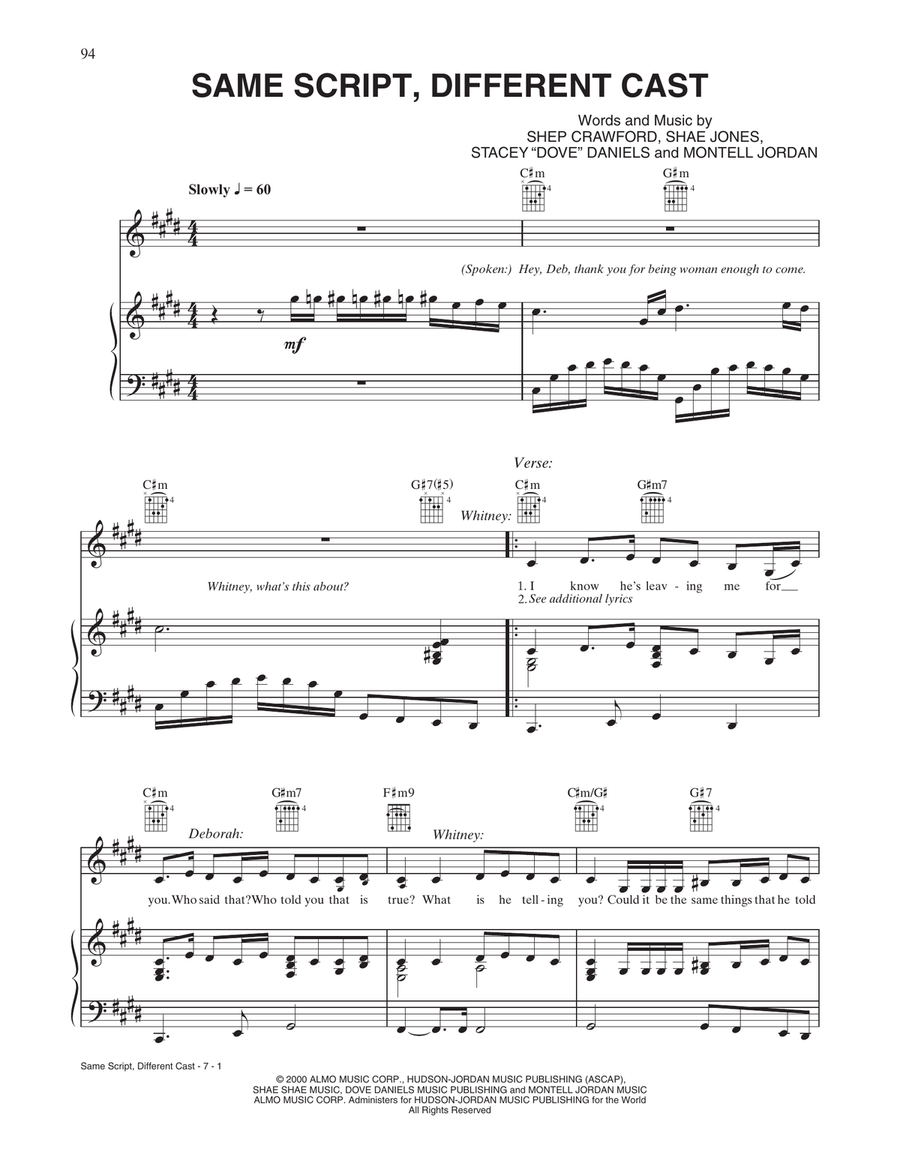 Same Script, Different Cast Piano, Vocal, Guitar scores gallery preview page 1