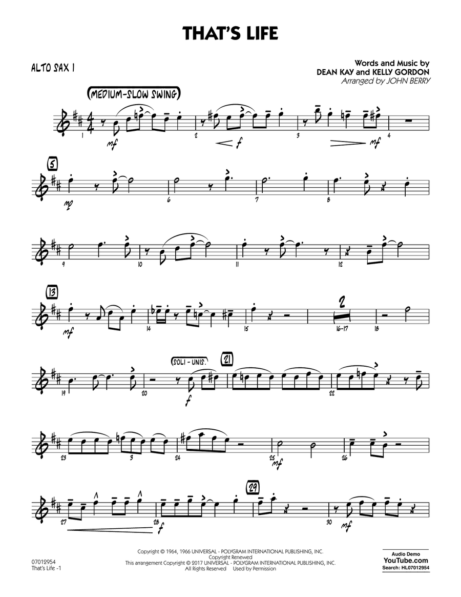 That s Life Alto Sax 1 by Frank Sinatra Alto Saxophone
