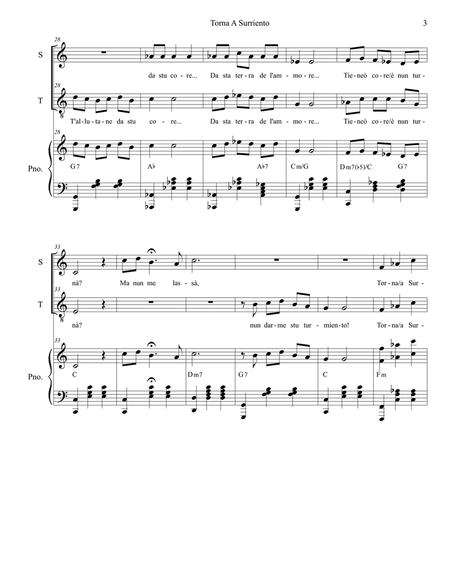 Torna A Surriento (Come Back to Sorrento) (Duet for Soprano & Tenor Solo) Tenor Voice scores gallery preview page 4