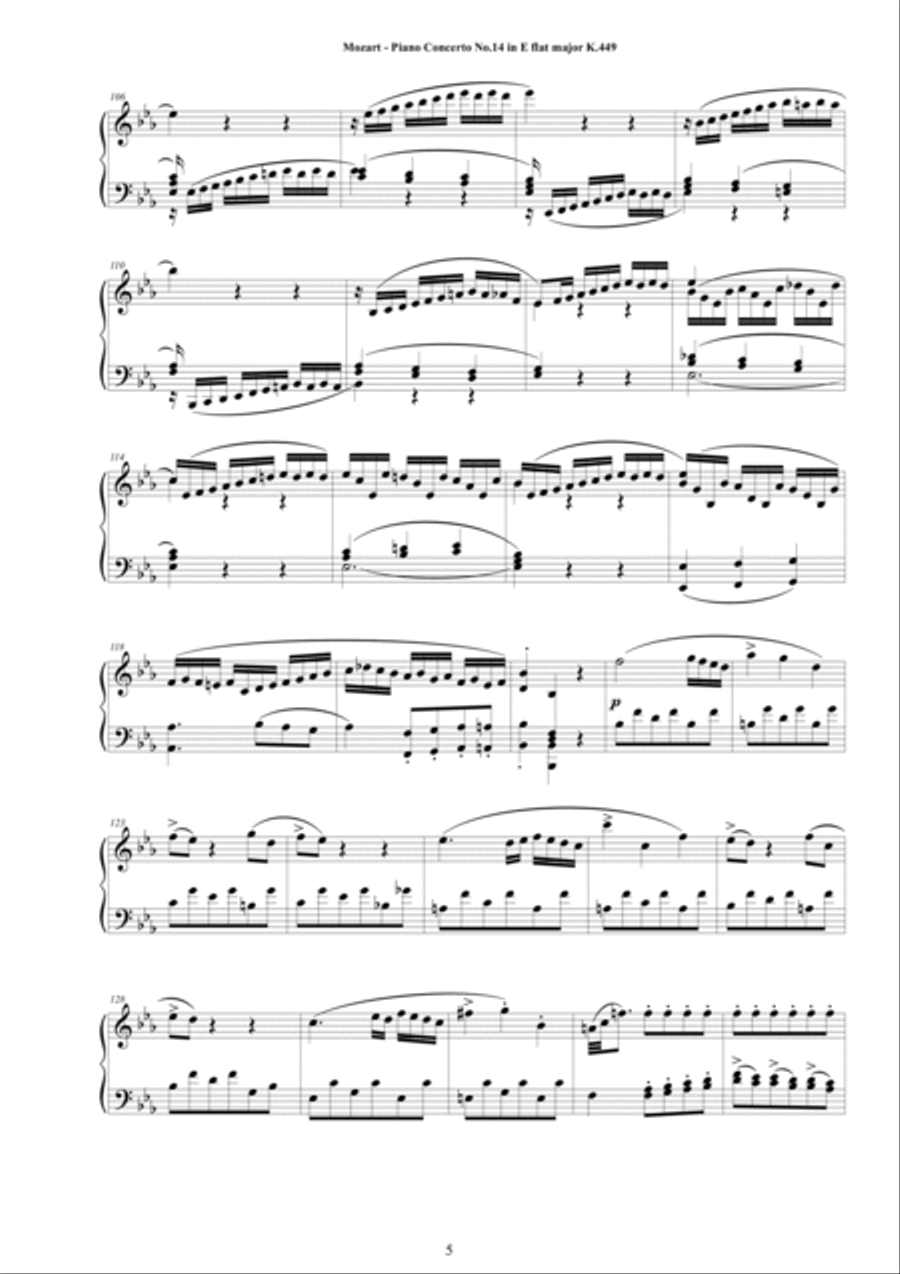 Mozart - Piano Concerto No.14 in E flat major K.449 - Piano Version Piano Solo scores gallery preview page 5