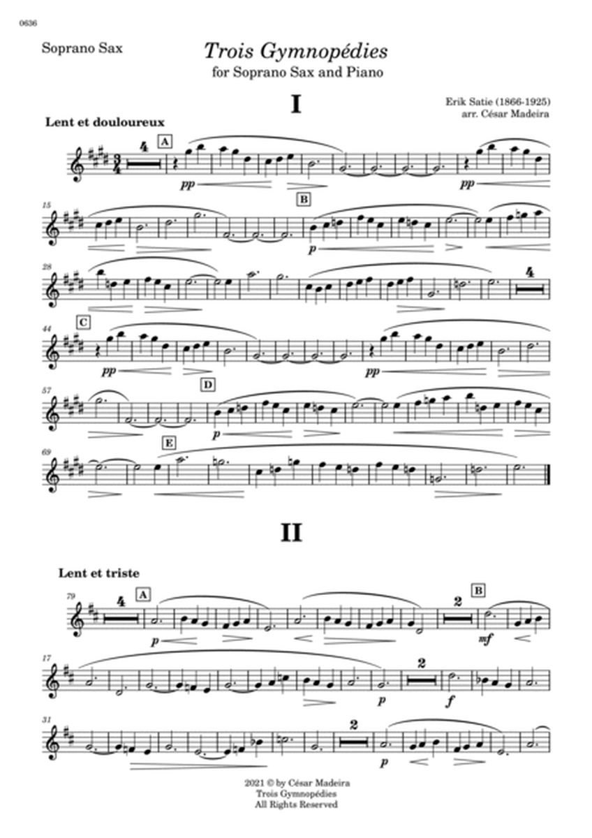 Three Gymnopedies by Satie - Soprano Sax and Piano (Full Score and Parts) image number null