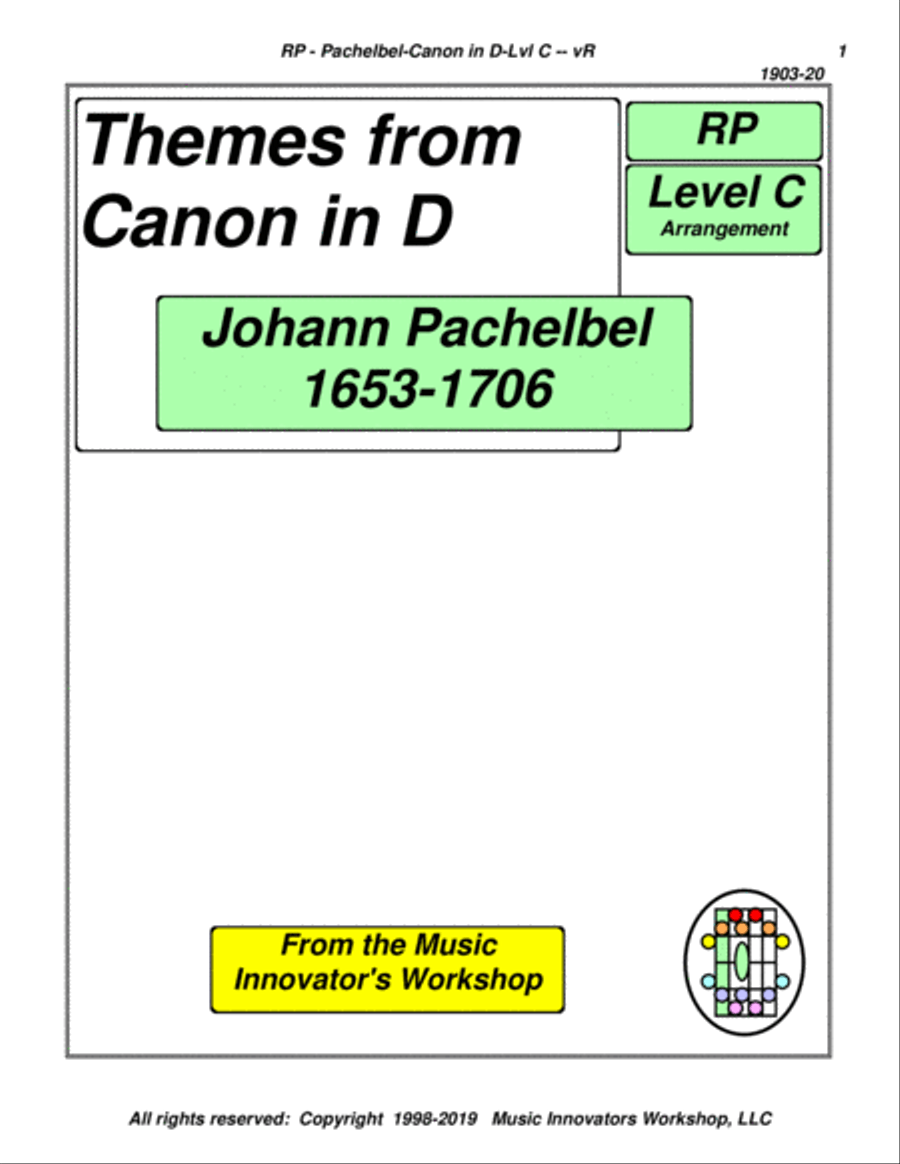 Pachelbel - Themes From Canon in D - (Key Map Tablature) Piano Solo scores gallery preview page 1