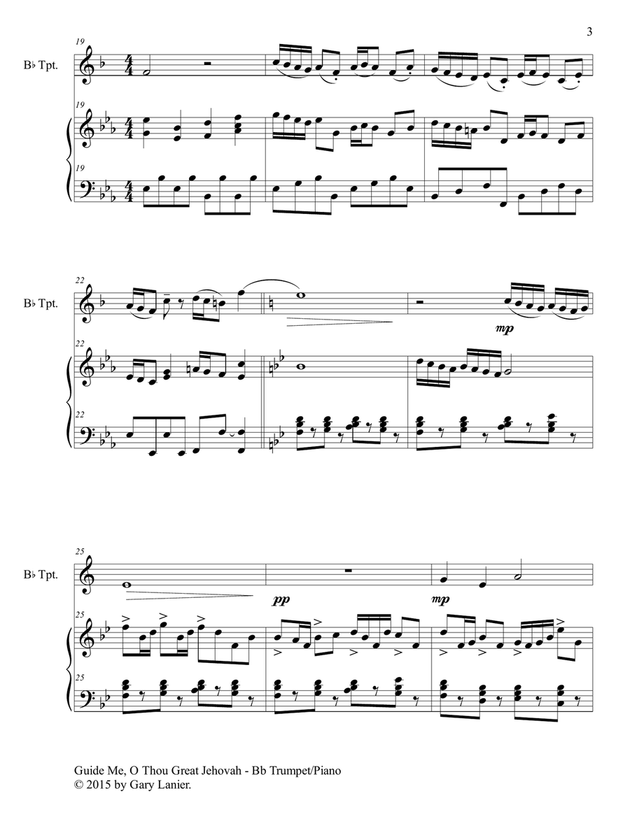 GUIDE ME, O THOU GREAT JEHOVAH (Duet – Bb Trumpet and Piano/Score and Parts) image number null