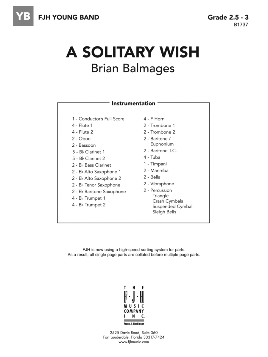A Solitary Wish: Score A Solitary Wish: Score Concert Band scores gallery preview page 1