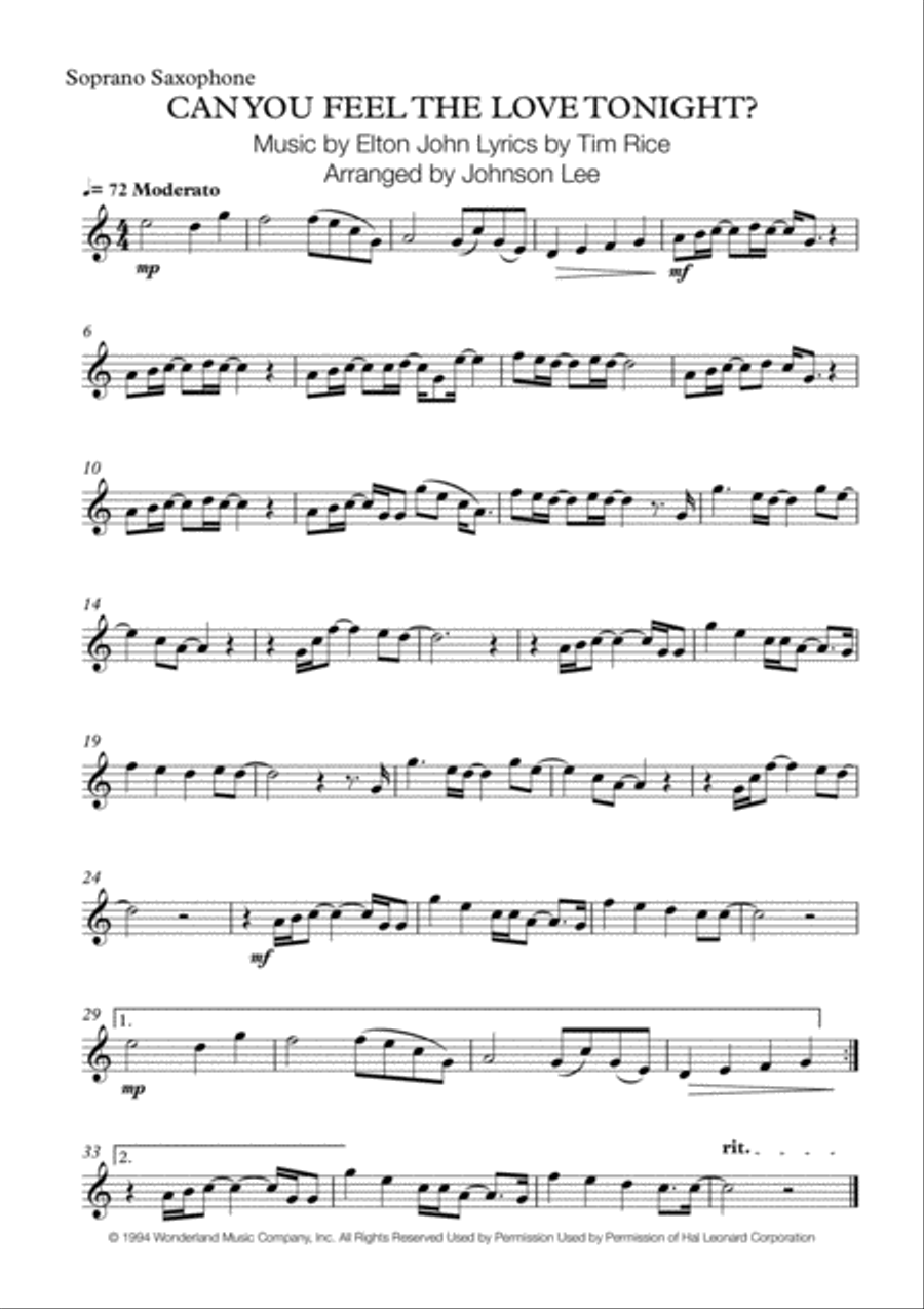 Can You Feel The Love Tonight Woodwind Quartet scores gallery preview page 5
