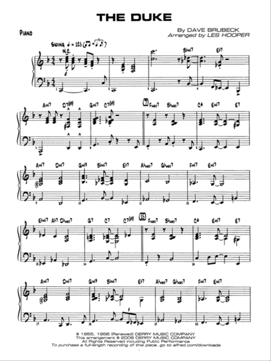 The Duke: Piano Accompaniment Jazz Ensemble scores gallery preview page 1