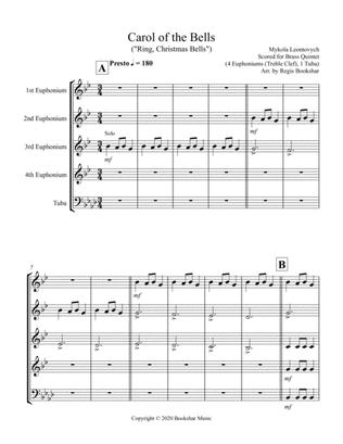 Carol of the Bells (F min) (Brass Quintet - 4 Euphoniums (Treble Clef), 1 Tuba)