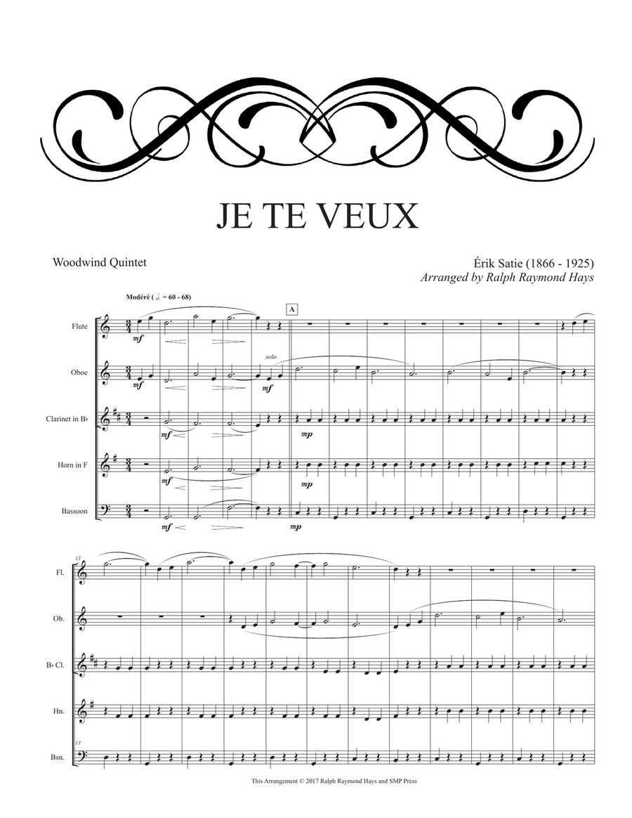 Je Te Veux (for woodwind quintet) Woodwind Quintet scores gallery preview page 2