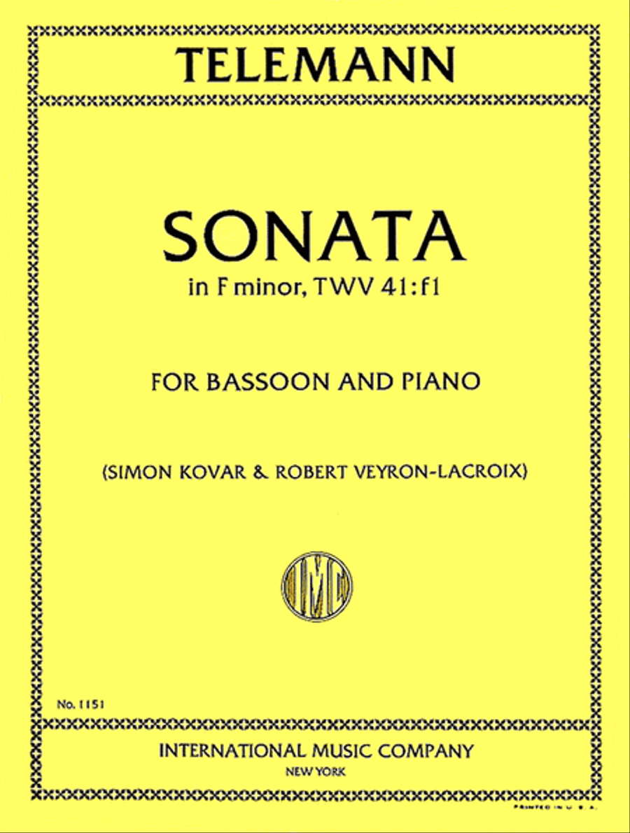 Sonata In F Minor by Georg Philipp Telemann Bassoon Solo - Sheet Music