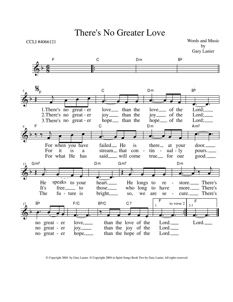 THERE'S NO GREATER LOVE, Lead Sheet (Includes Melody, Lyrics & Chords) Piano scores gallery preview page 2