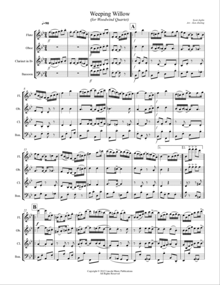 Joplin - “Weeping Willow” (for Woodwind Quartet) Woodwind Quartet scores gallery preview page 2