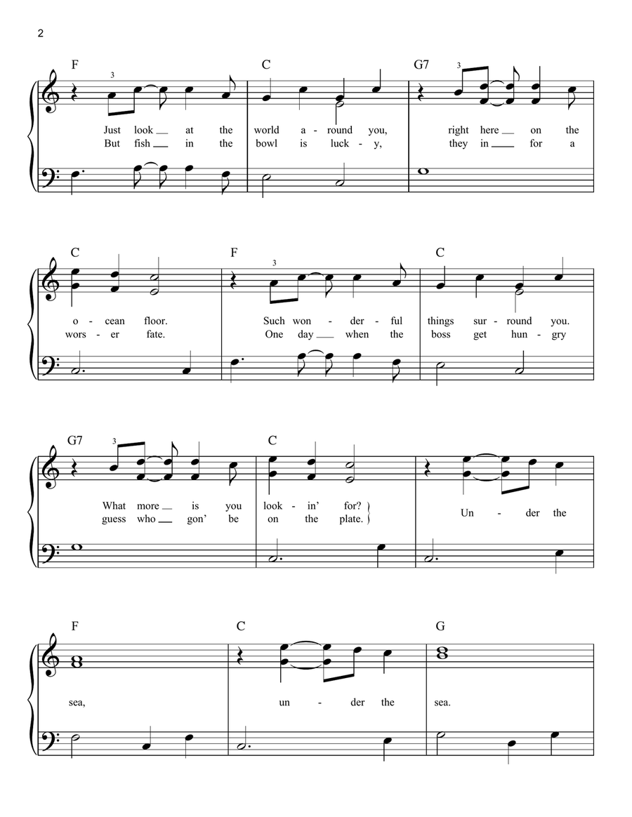 Under The Sea (from The Little Mermaid) Easy Piano scores gallery preview page 2