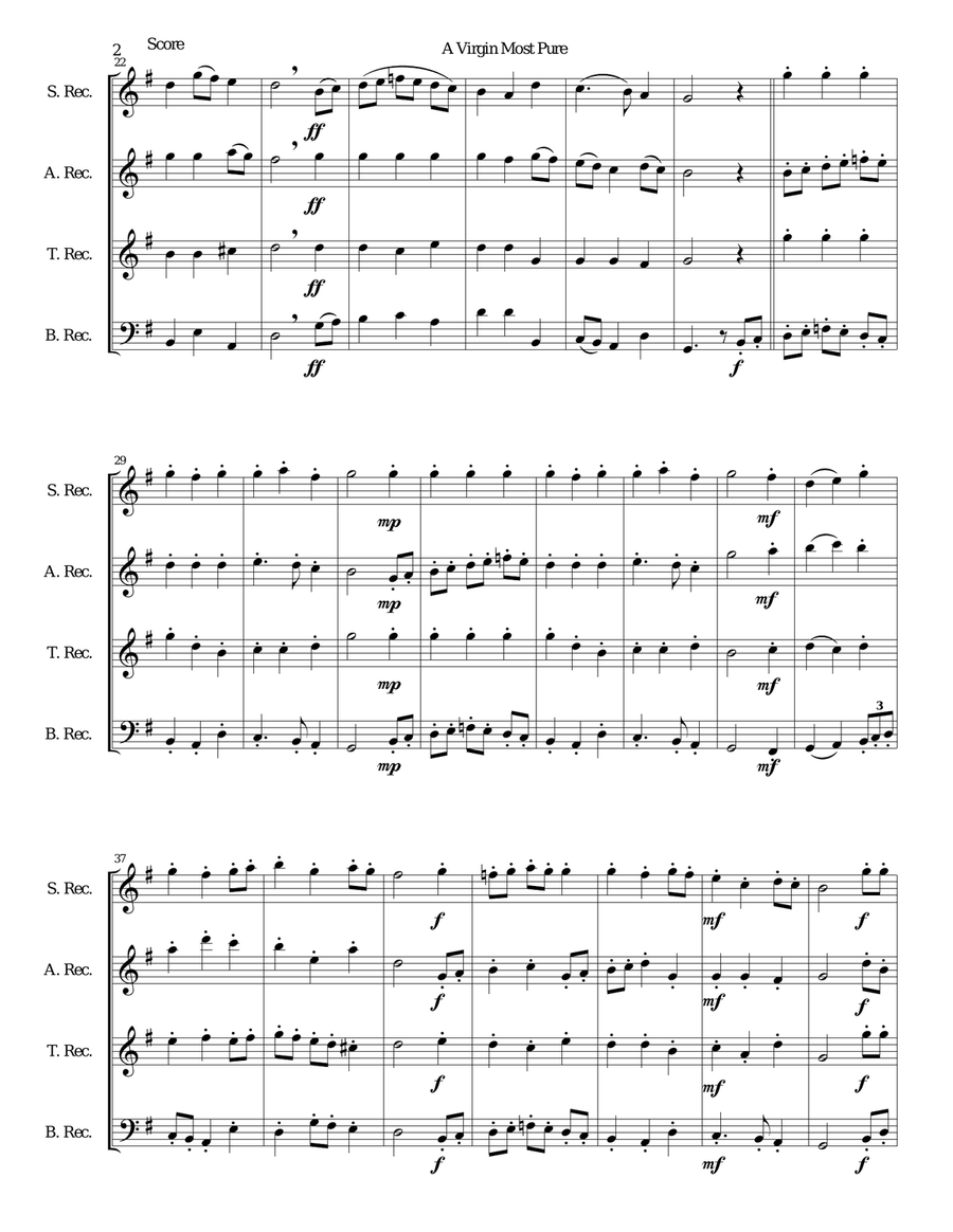 A Virgin Most Pure for recorder quartet Small Ensemble scores gallery preview page 2