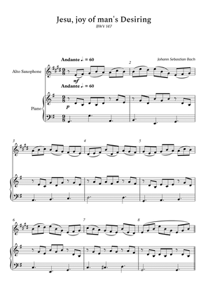 Jesu, Joy of Man's Desiring for Alto Sax and Piano (Arpeggios Not Chords) - Score and Parts