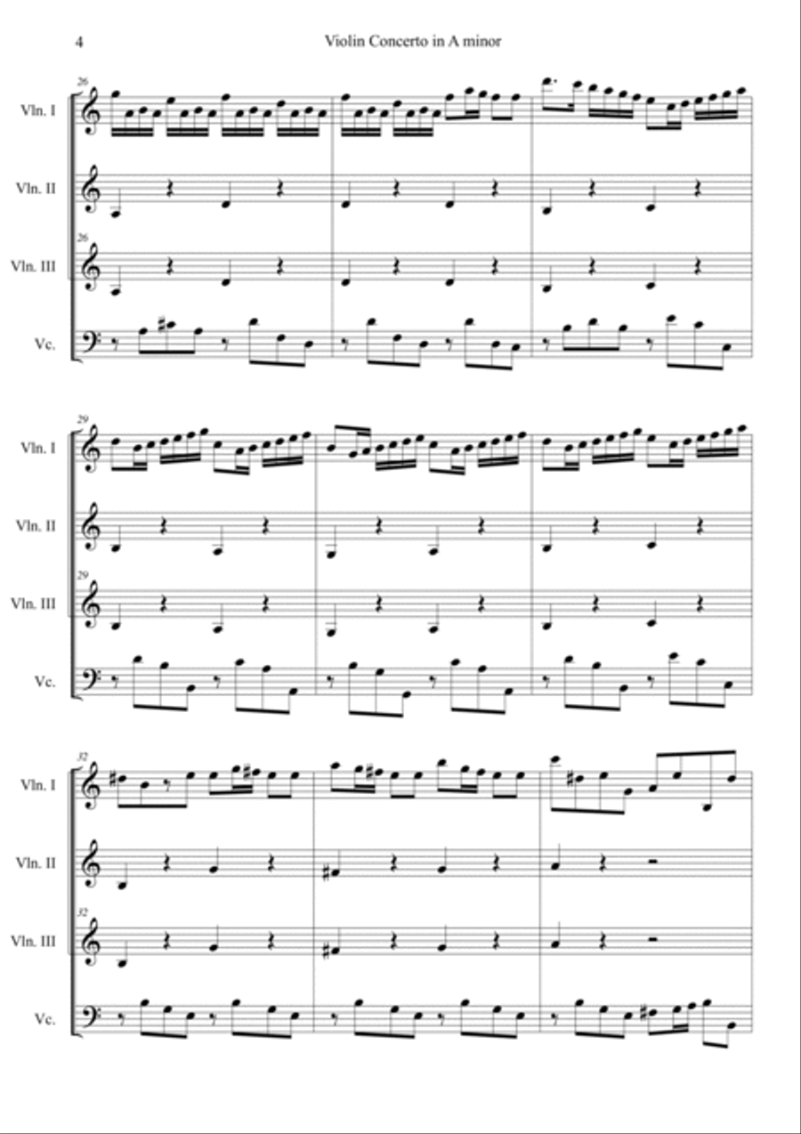 Violin Concerto in A minor RV 356 String Quartet scores gallery preview page 4