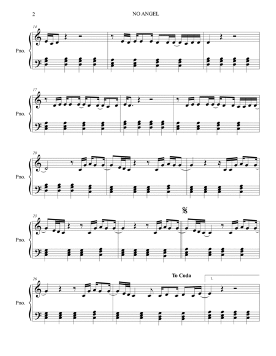 No Angel Piano Solo scores gallery preview page 2