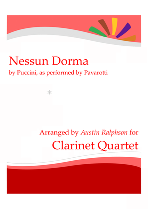 Book cover for Nessun Dorma - clarinet quartet