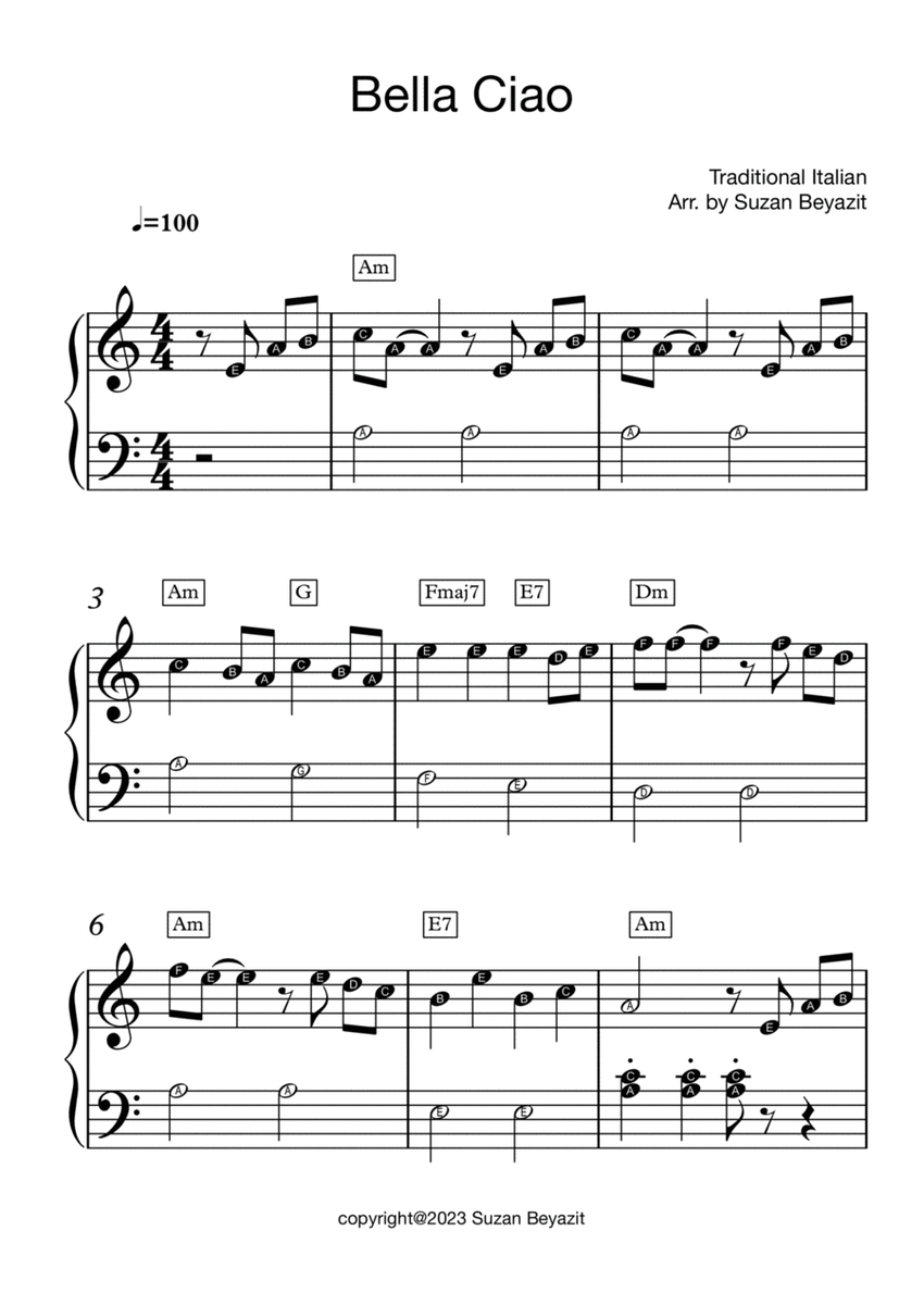 Bella Ciao - Easy Piano with Big Notes image number null