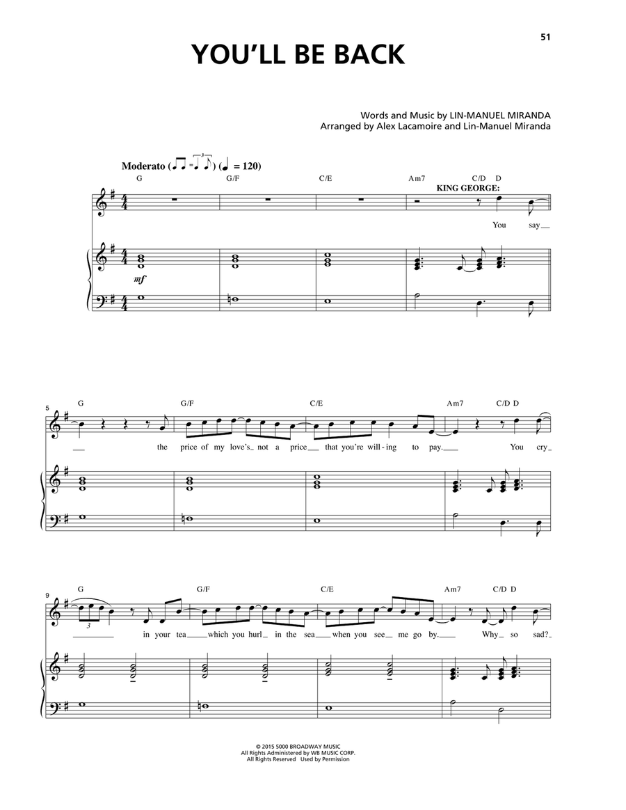 You'll Be Back (from Hamilton) Piano, Vocal scores gallery preview page 1