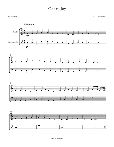 ode to joy flute and cello sheet music in c - for beginners image number null