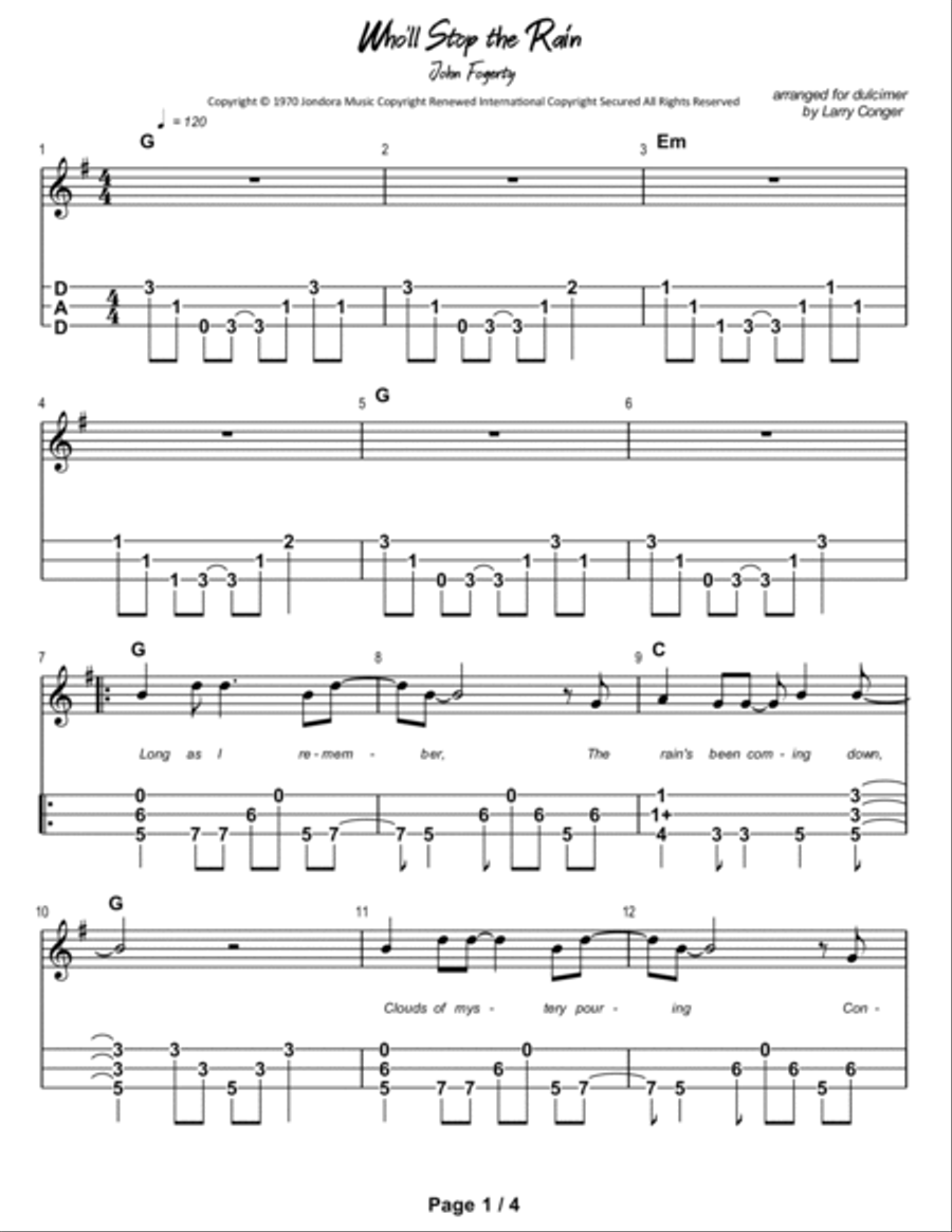 Who'll Stop The Rain Dulcimer scores gallery preview page 2