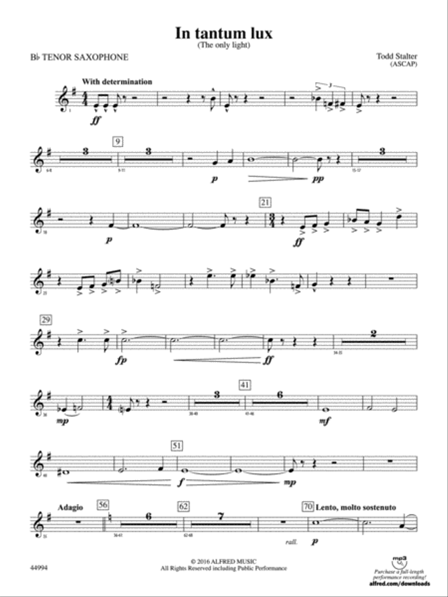 In tantum lux: B-flat Tenor Saxophone Concert Band scores gallery preview page 1
