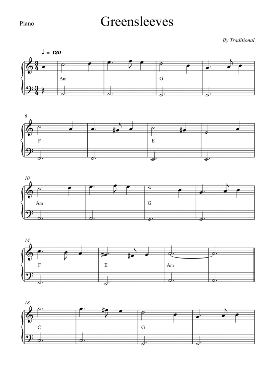 Greensleeves - Piano Piano Solo scores gallery preview page 1