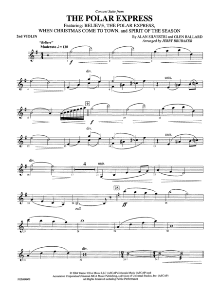 The Polar Express, Concert Suite from: 2nd Violin