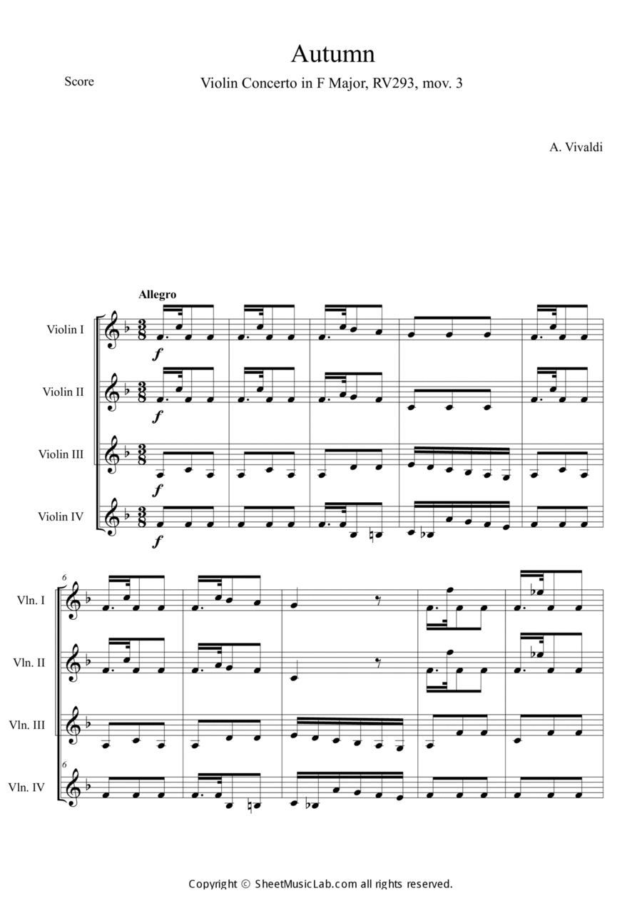 The Four Seasons: Autumn 3rd Movement Violin scores gallery preview page 1
