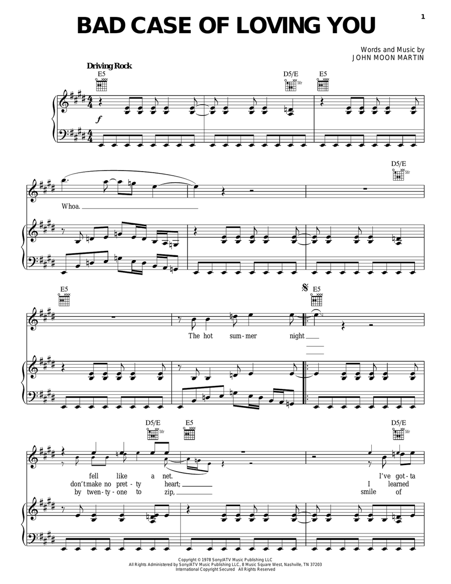 Bad Case Of Loving You Piano, Vocal, Guitar scores gallery preview page 1