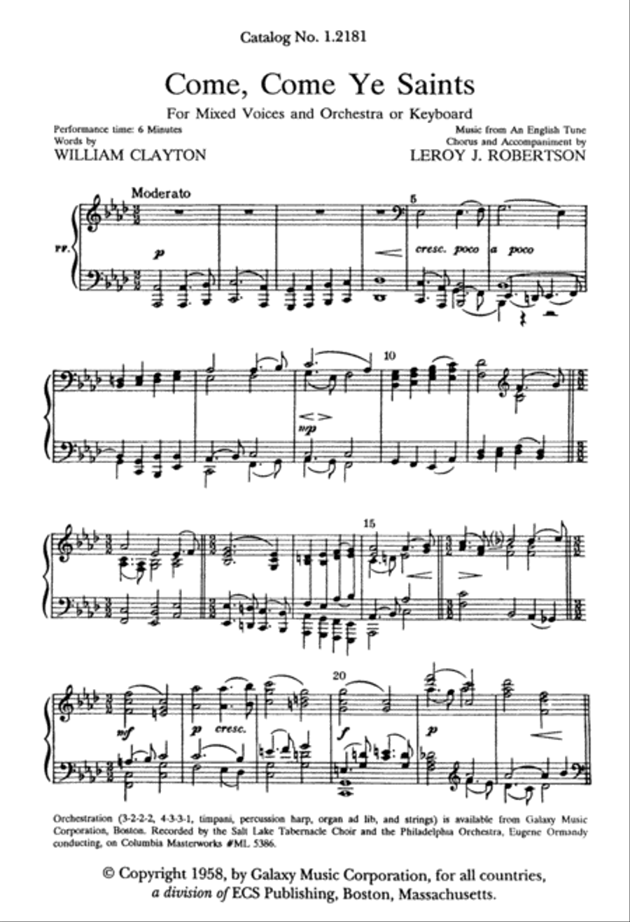 Come, Come Ye Saints 4-Part scores gallery preview page 2