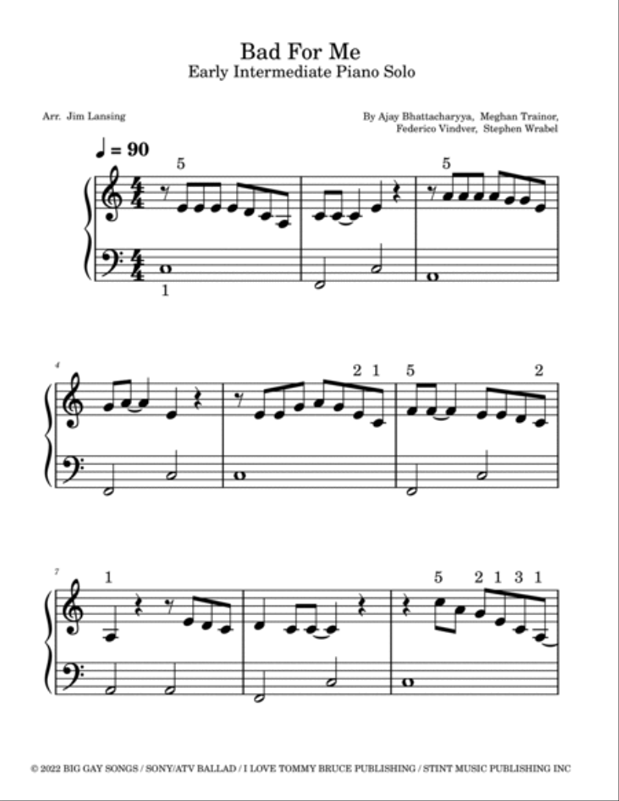Bad For Me Piano Method scores gallery preview page 2
