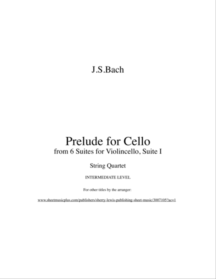 PRELUDE FROM CELLO SUITE NO. 1 by Bach String Quartet, Intermediate Level for 2 violins, viola and c image number null