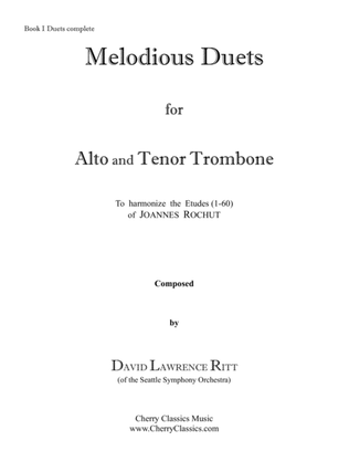 Book cover for Melodious Duets to Rochut Bordogni Etudes for Alto and Tenor Trombones Book 1 complete