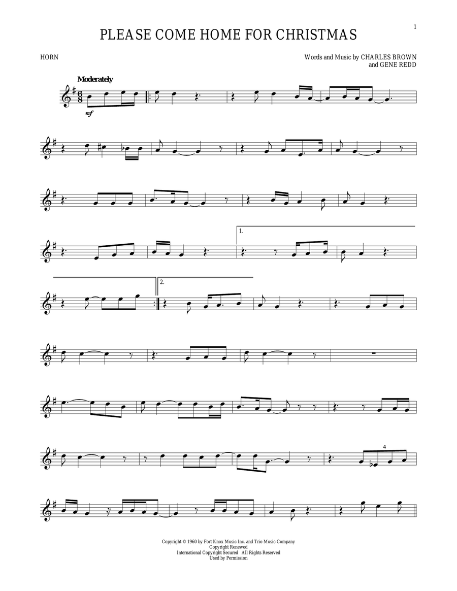 Please Come Home For Christmas Horn Solo scores gallery preview page 1