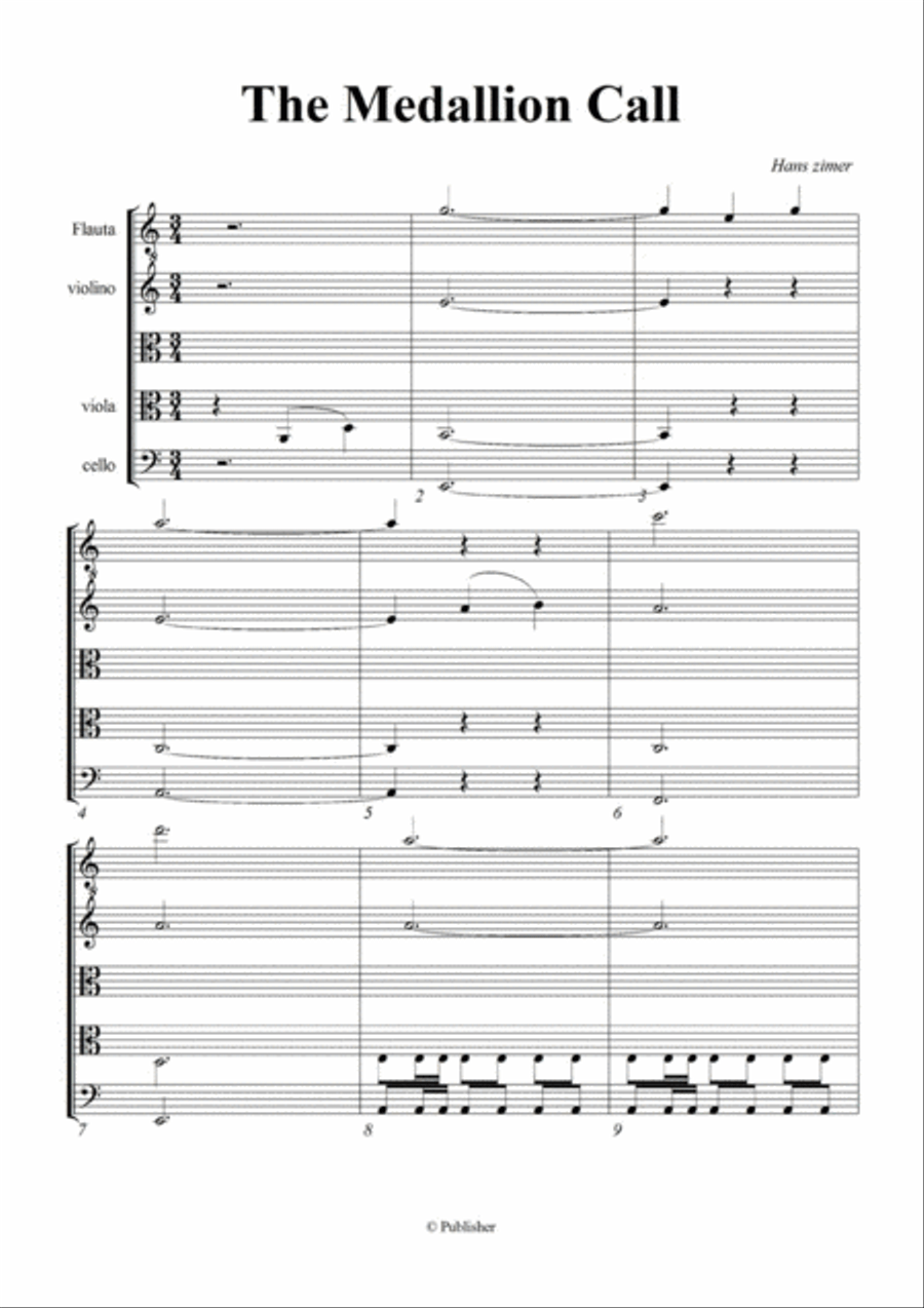 the medallions call- flute and strings Large Ensemble scores gallery preview page 1