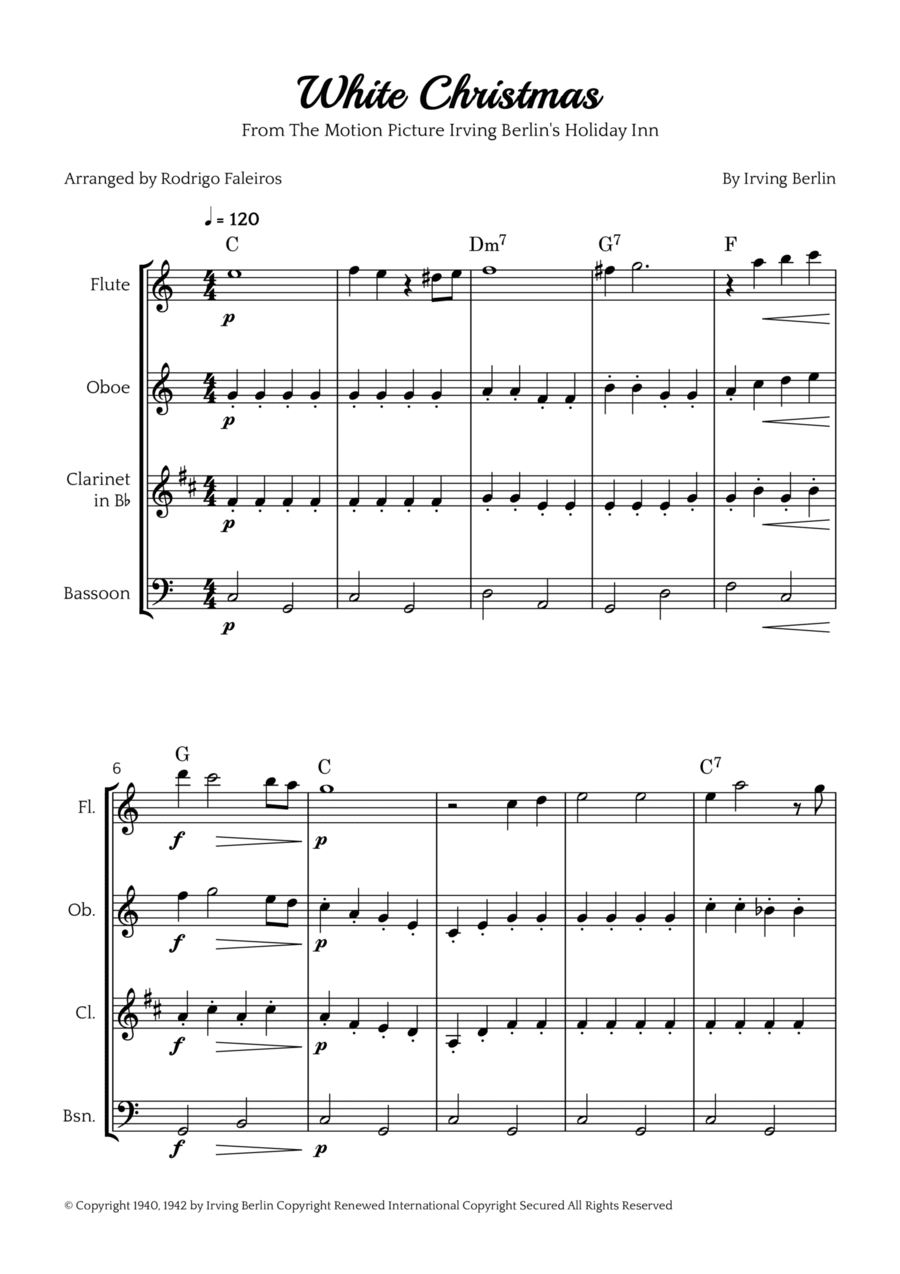 White Christmas Woodwind Quartet scores gallery preview page 1