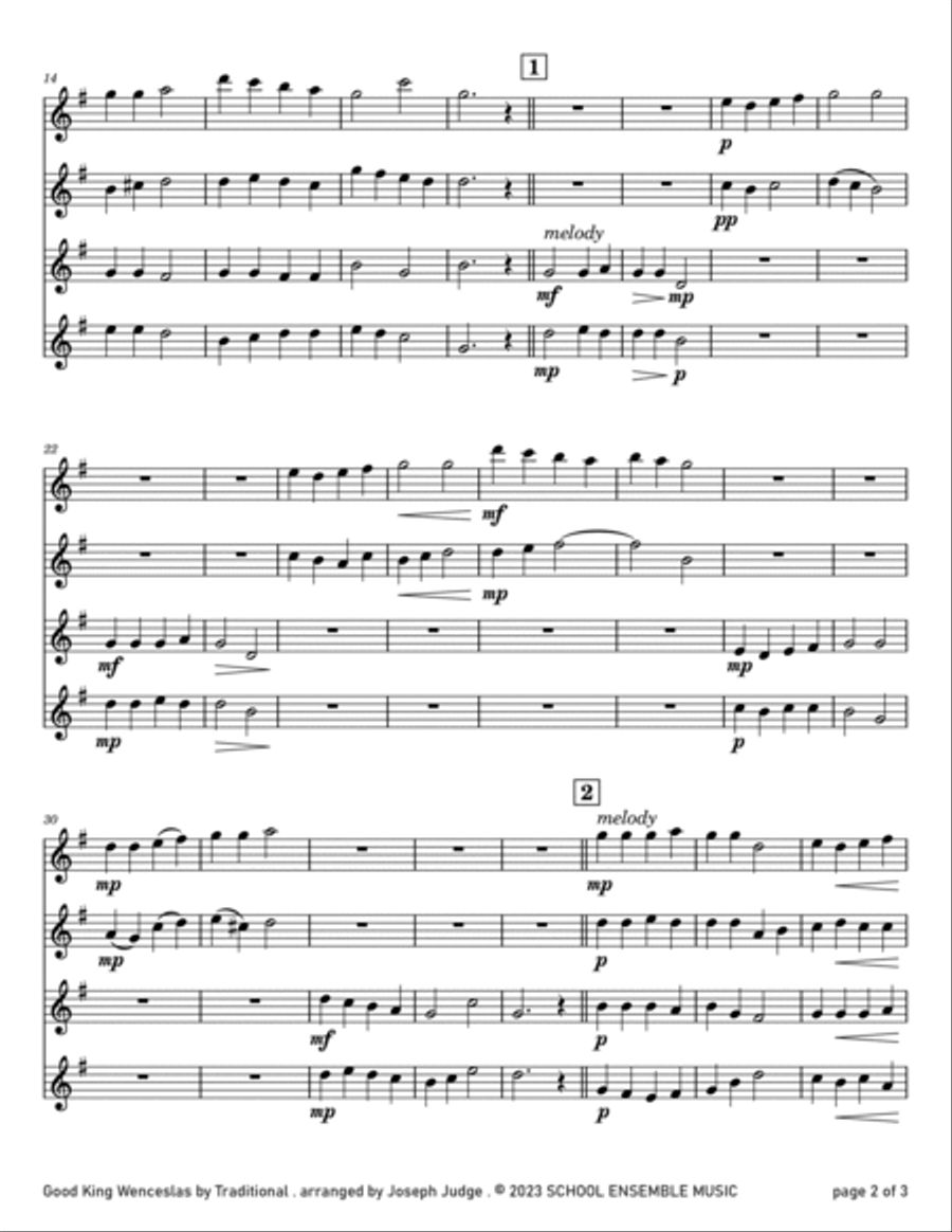 Good King Wenceslas for Clarinet Quartet in Schools Clarinet Quartet scores gallery preview page 2